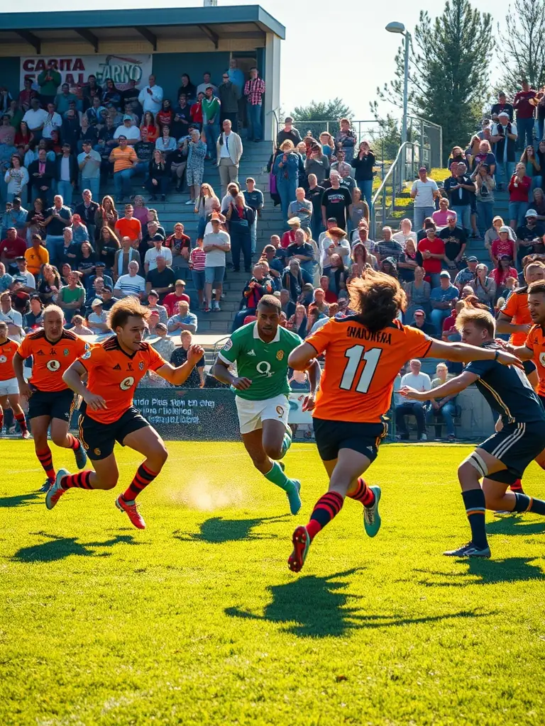 An image of adult players engaged in a competitive football match, demonstrating the intensity and camaraderie of the adult league at Association Sportive de Tanavelle.
