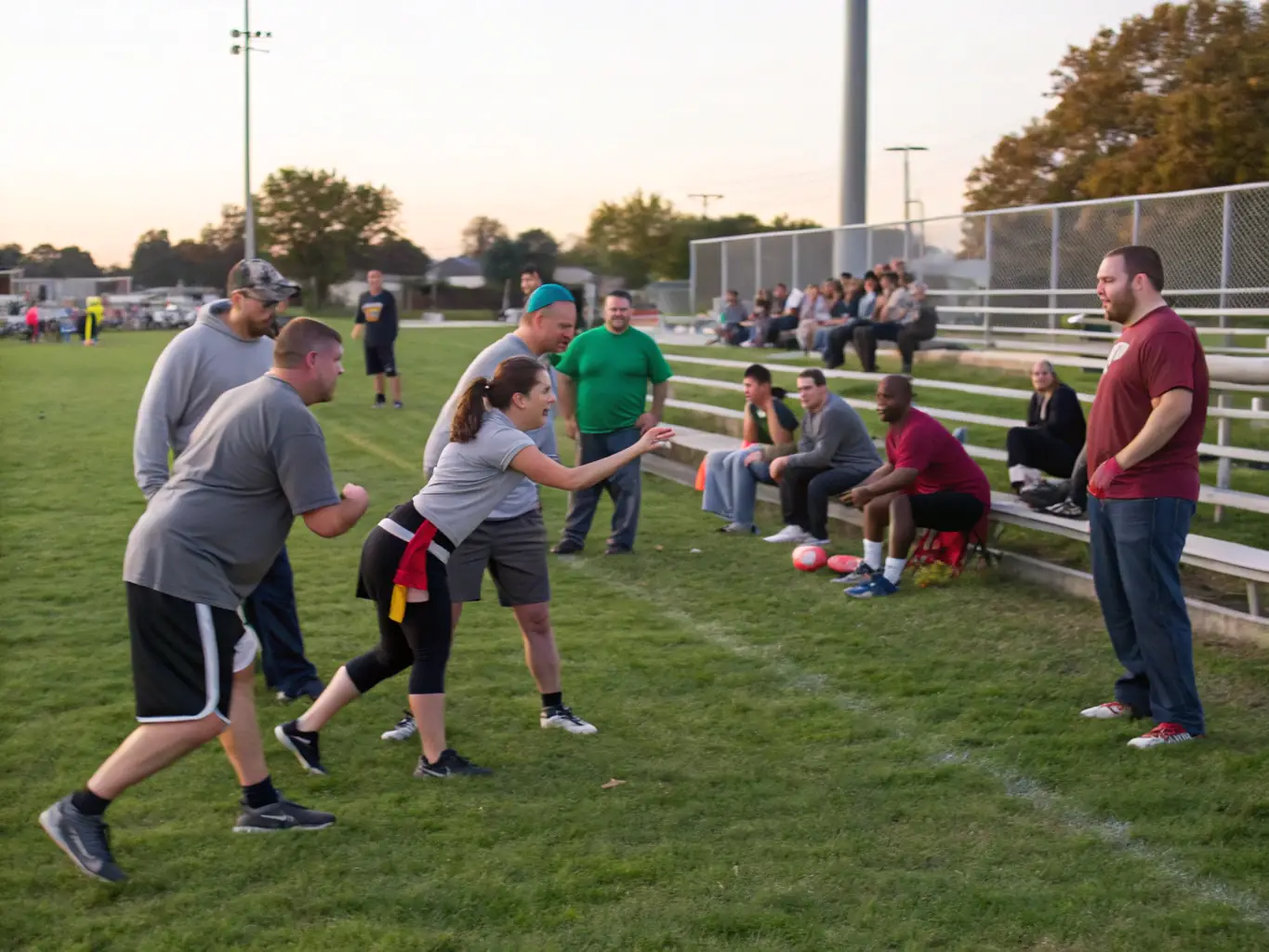 An image showcasing adults participating in a friendly football match organized by Association Sportive de Tanavelle, highlighting community involvement and sportsmanship.